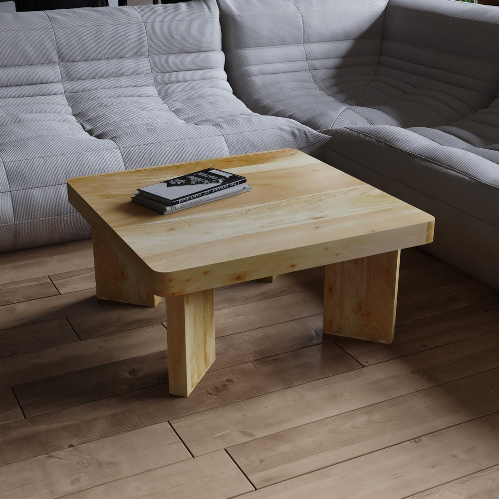 The Urban Port Cascade 32 Inch Coffee Table, Handcrafted Natural Acacia Wood, Square Top with Diagonal Wide Panel Legs