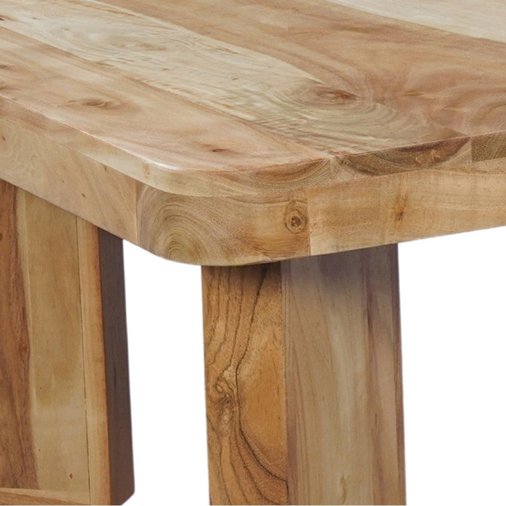 The Urban Port Cascade 32 Inch Coffee Table, Handcrafted Natural Acacia Wood, Square Top with Diagonal Wide Panel Legs