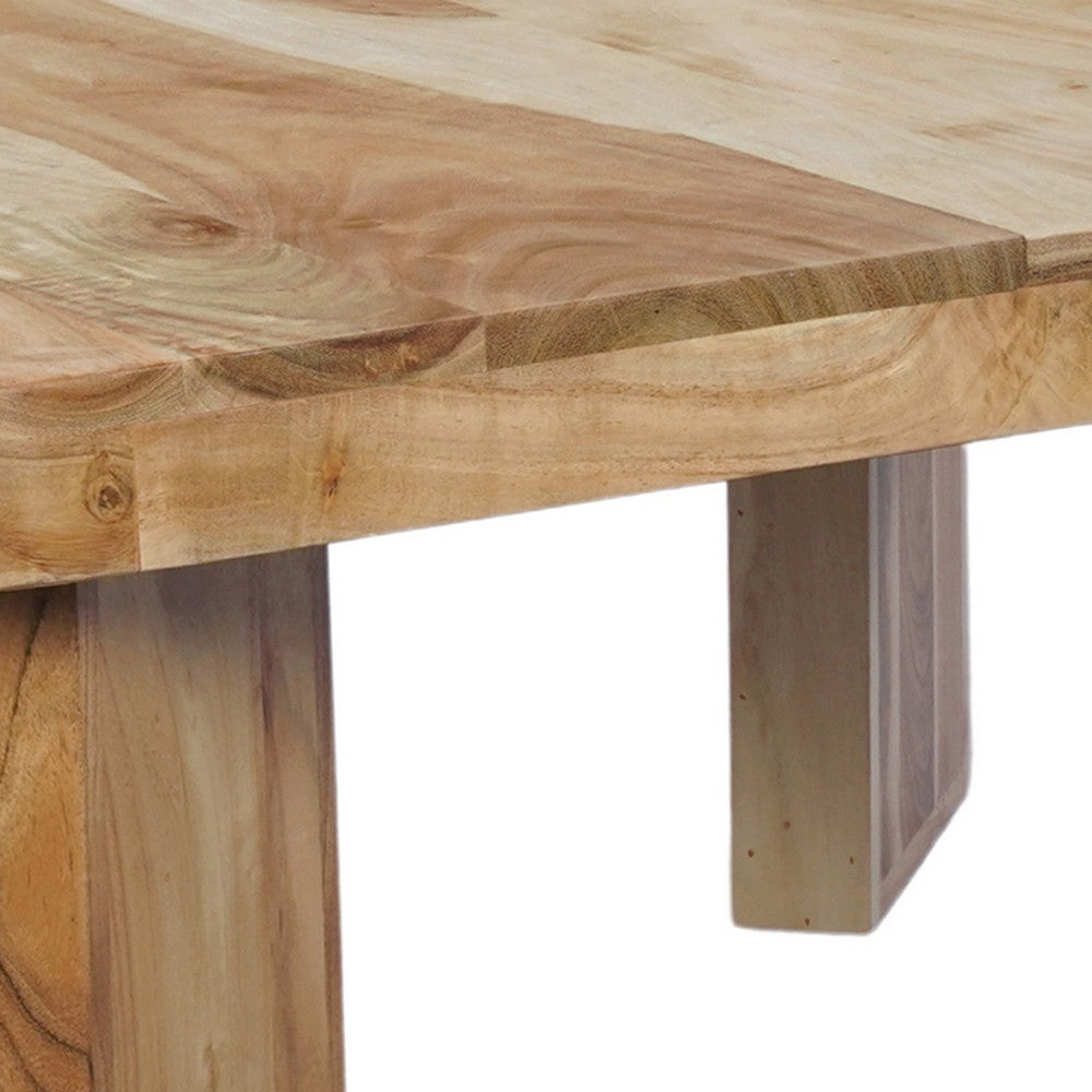 The Urban Port Cascade 32 Inch Coffee Table, Handcrafted Natural Acacia Wood, Square Top with Diagonal Wide Panel Legs