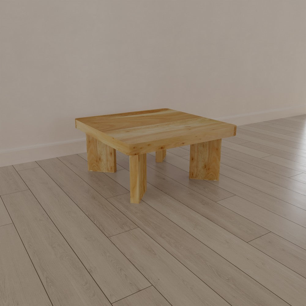 The Urban Port Cascade 32 Inch Coffee Table, Handcrafted Natural Acacia Wood, Square Top with Diagonal Wide Panel Legs