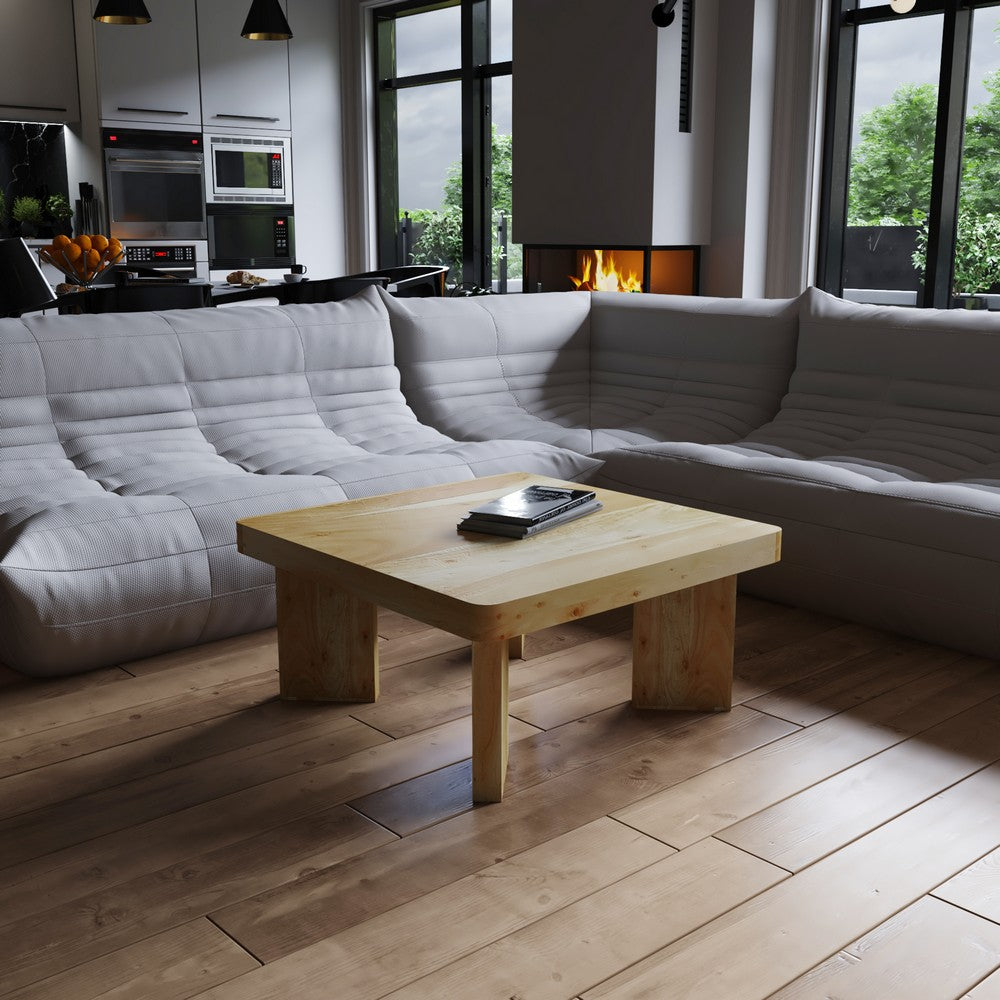 The Urban Port Cascade 32 Inch Coffee Table, Handcrafted Natural Acacia Wood, Square Top with Diagonal Wide Panel Legs