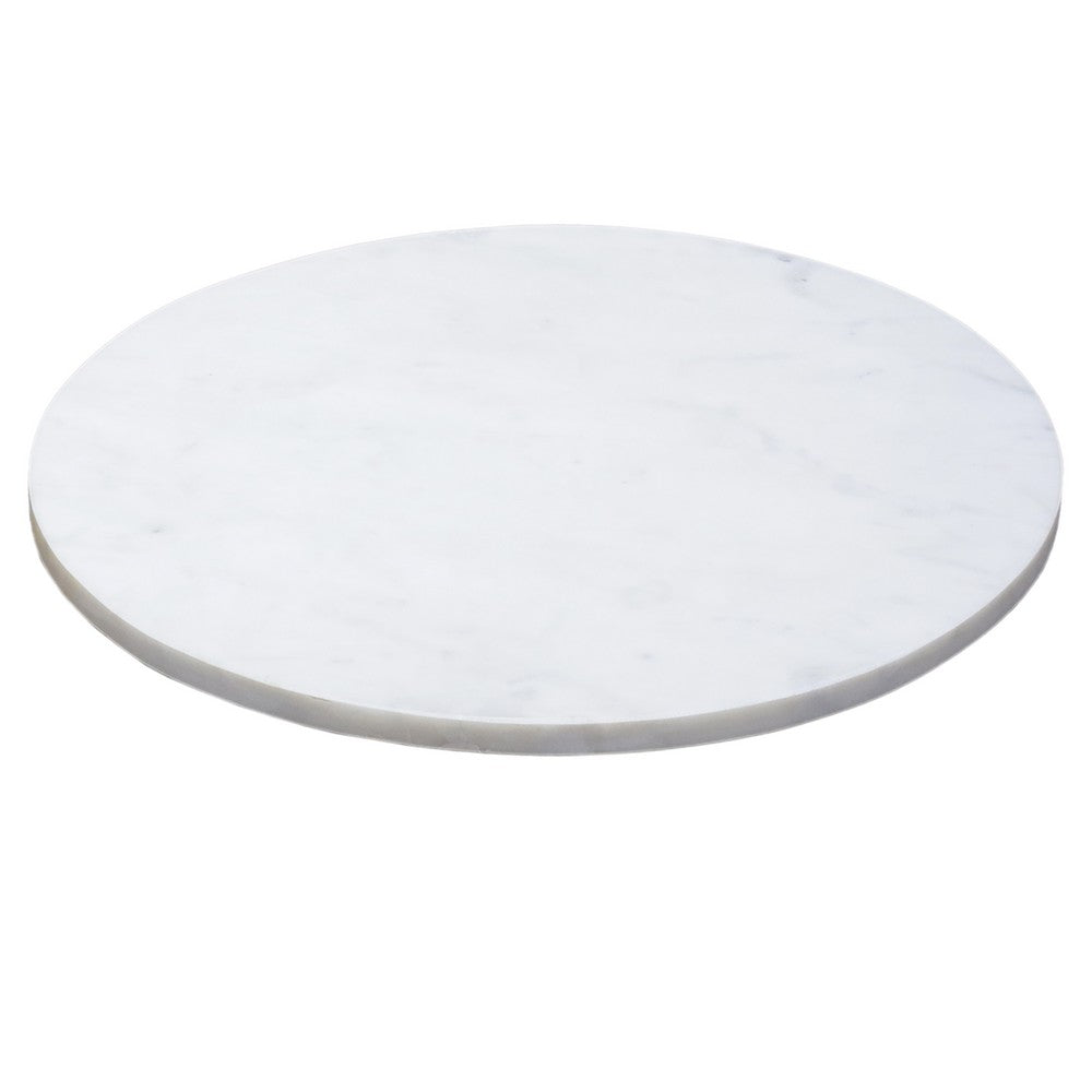 The Urban Port Tyler 20.5 Inch Accent Side Table, Round White Marble Top, Antique Brass Hammered Pedestal Base