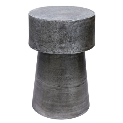 The Urban Port Vintage 23.6 Inch Accent Side Table, Round Top, Antique Silver Cast Aluminum Drum Base