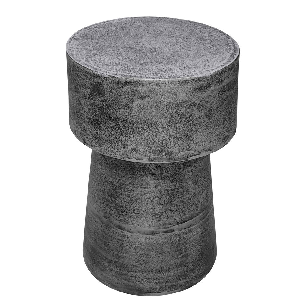 The Urban Port Vintage 23.6 Inch Accent Side Table, Round Top, Antique Silver Cast Aluminum Drum Base