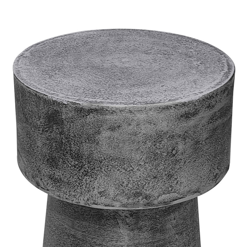 The Urban Port Vintage 23.6 Inch Accent Side Table, Round Top, Antique Silver Cast Aluminum Drum Base