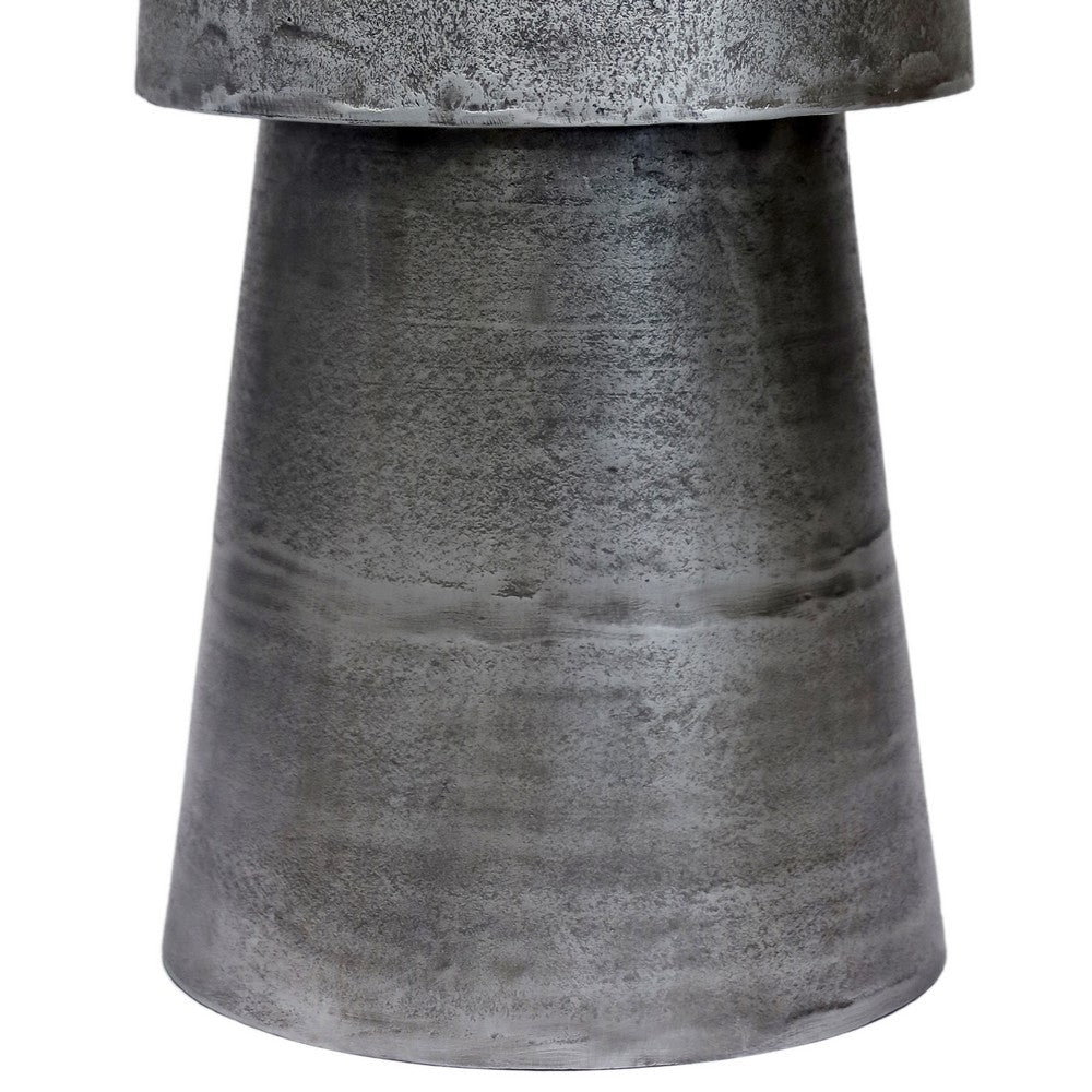 The Urban Port Vintage 23.6 Inch Accent Side Table, Round Top, Antique Silver Cast Aluminum Drum Base