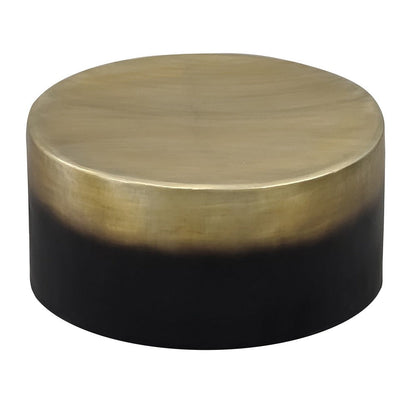 The Urban Port Dyan Coffee Table, 34.5 Inch Round Drum Shape, Black, Gold Antique Brass Ombre