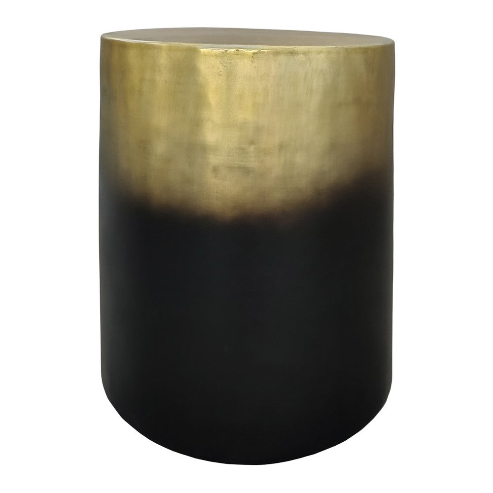 The Urban Port Dyan 20 Inch Side End Table, Round Drum Shape, Black, Gold Antique Brass Ombre