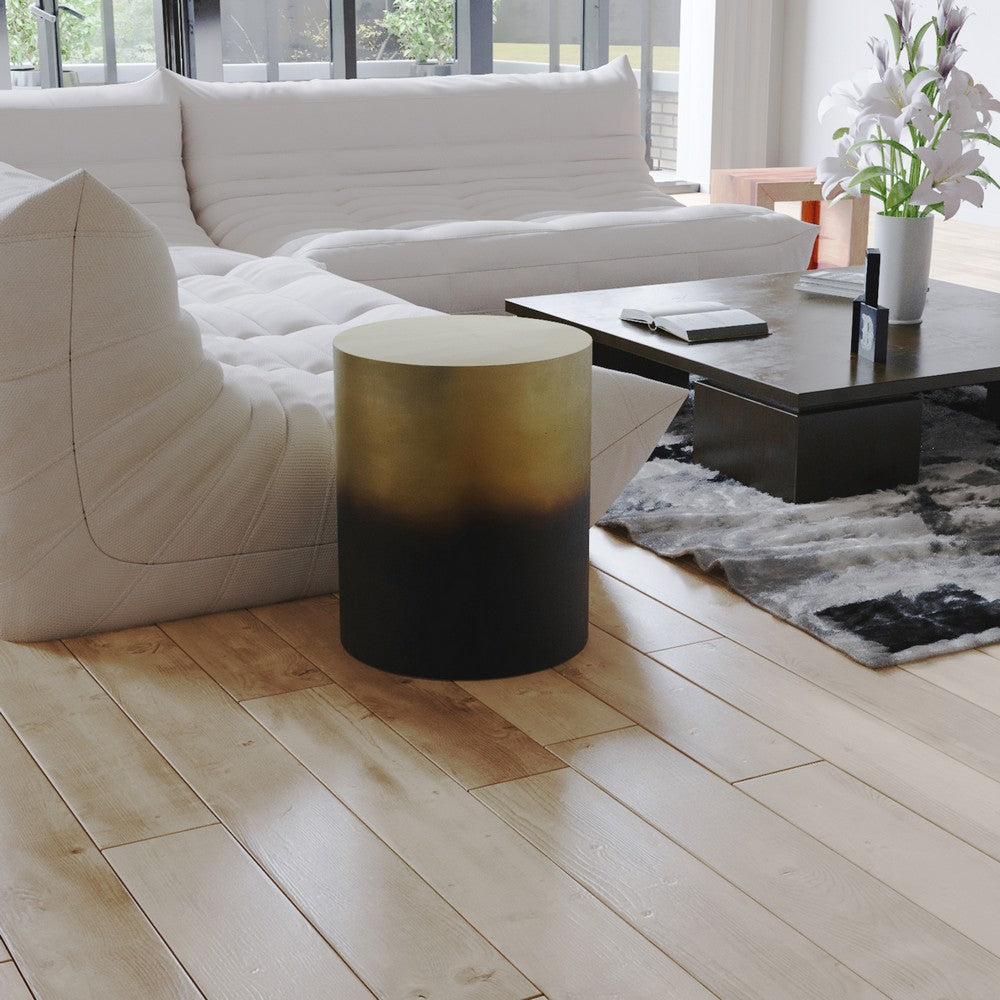 The Urban Port Dyan 20 Inch Side End Table, Round Drum Shape, Black, Gold Antique Brass Ombre