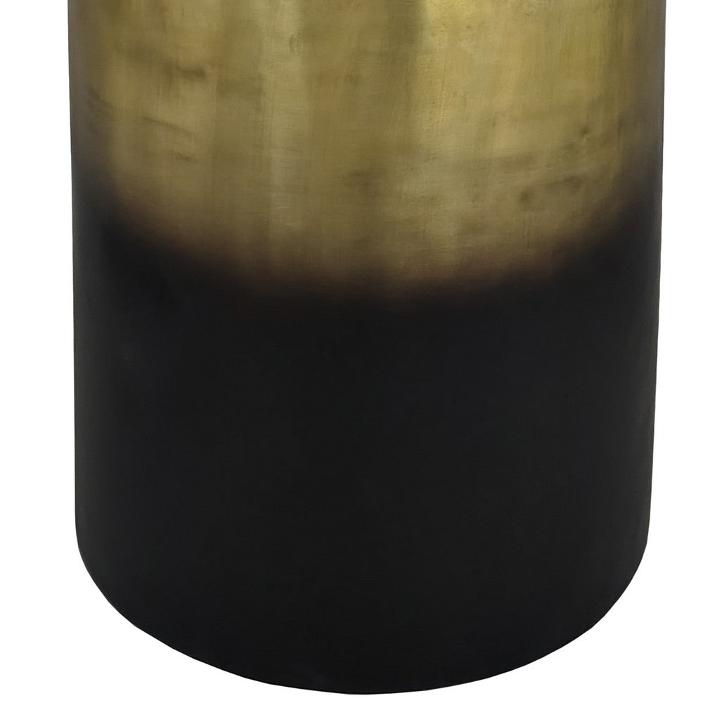 The Urban Port Dyan 20 Inch Side End Table, Round Drum Shape, Black, Gold Antique Brass Ombre
