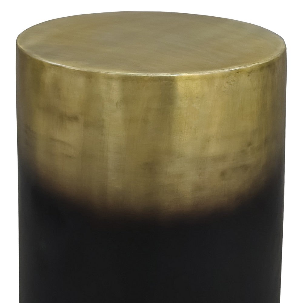 The Urban Port Dyan 20 Inch Side End Table, Round Drum Shape, Black, Gold Antique Brass Ombre