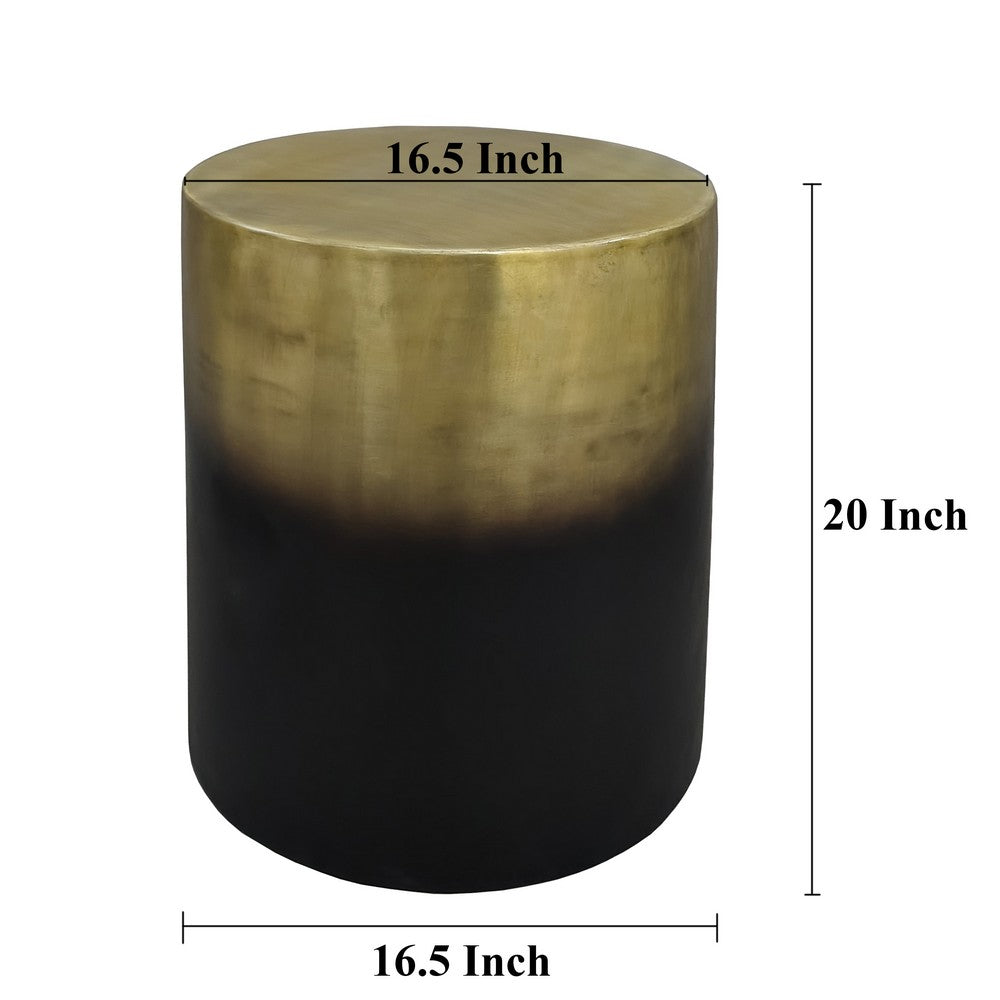 The Urban Port Dyan 20 Inch Side End Table, Round Drum Shape, Black, Gold Antique Brass Ombre