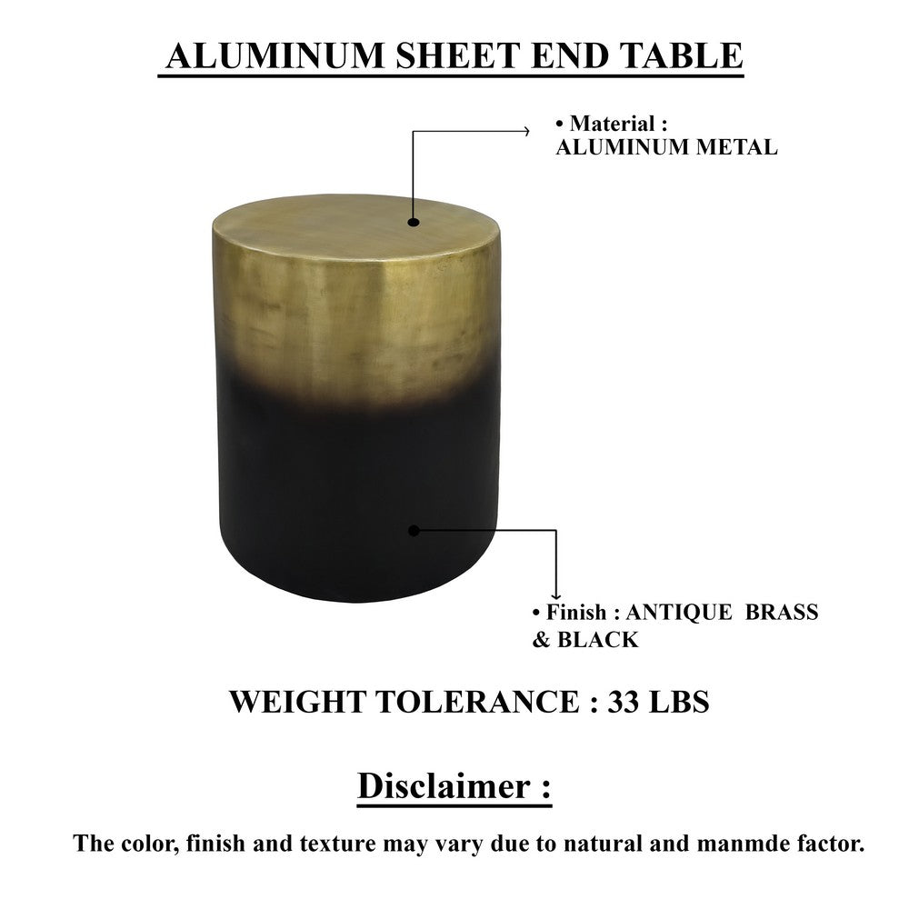 The Urban Port Dyan 20 Inch Side End Table, Round Drum Shape, Black, Gold Antique Brass Ombre