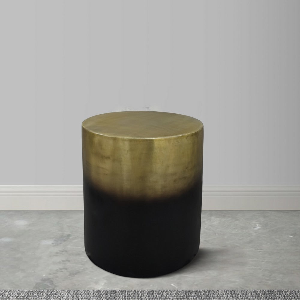 The Urban Port Dyan 20 Inch Side End Table, Round Drum Shape, Black, Gold Antique Brass Ombre