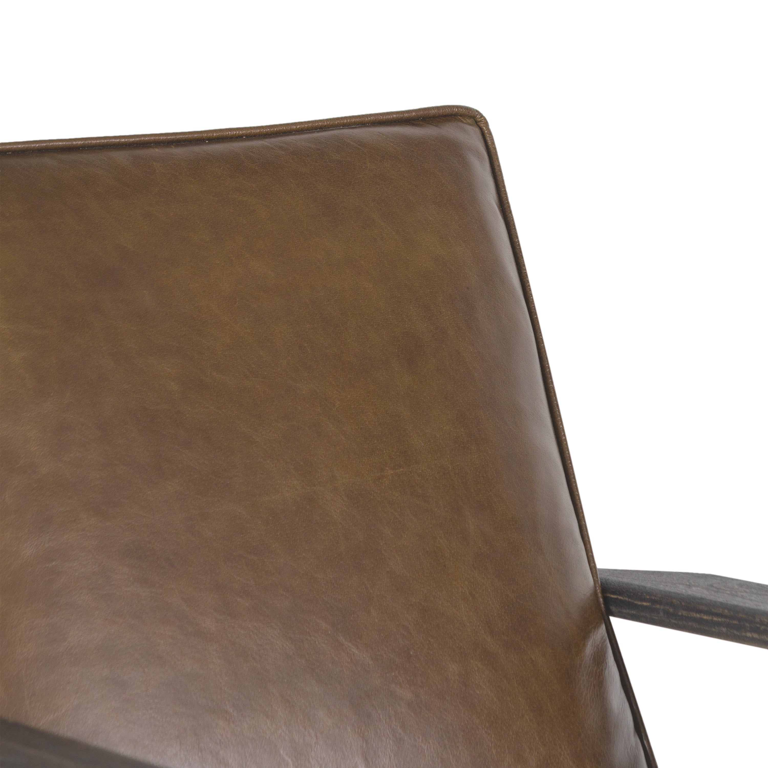 The Urban Port Amber Accent Chair, Handcrafted Slatted Mango Wood, Brown Buffalo Leather Cushions, Angled Legs