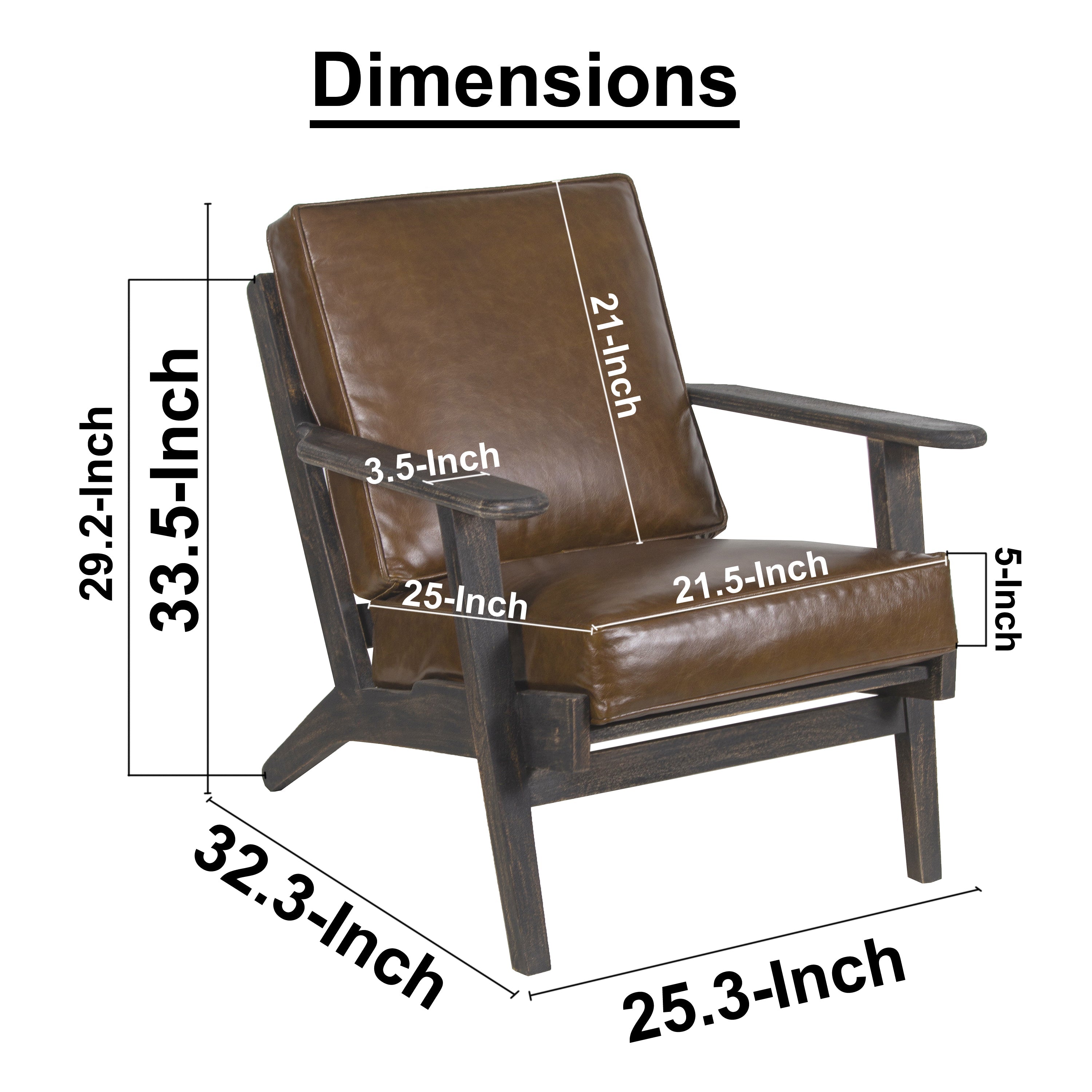 The Urban Port Amber Accent Chair, Handcrafted Slatted Mango Wood, Brown Buffalo Leather Cushions, Angled Legs