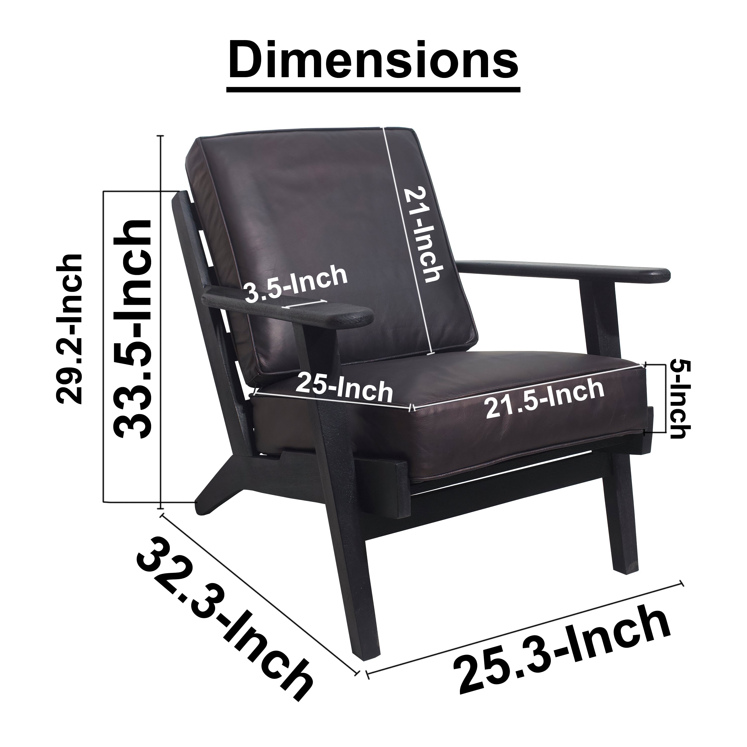 The Urban Port Amber Accent Chair, Handcrafted Slatted Mango Wood, Black Buffalo Leather Cushions, Angled Legs