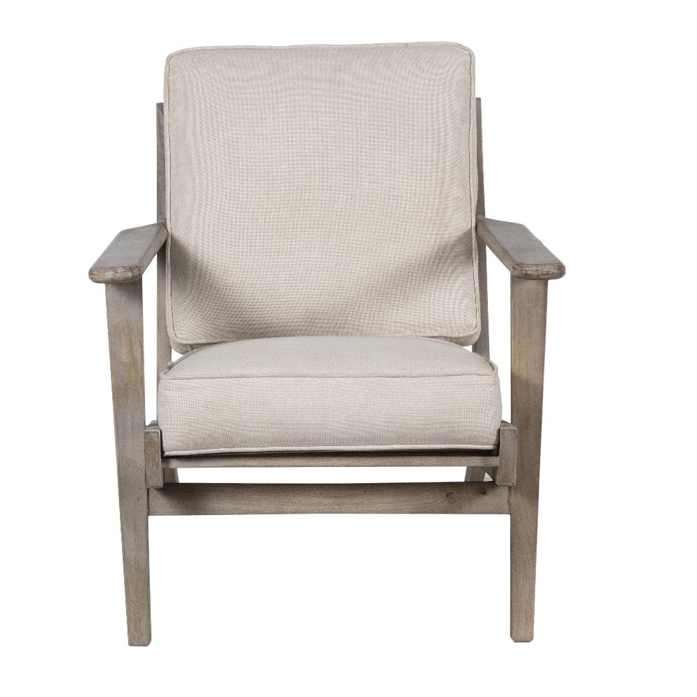 The Urban Port Amber Accent Chair, Handcrafted Washed Ash Gray Mango Wood, Beige Fabric Cushions, Angled Legs