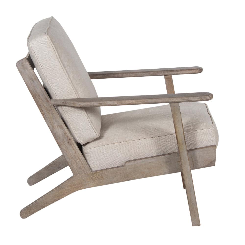 The Urban Port Amber Accent Chair, Handcrafted Washed Ash Gray Mango Wood, Beige Fabric Cushions, Angled Legs