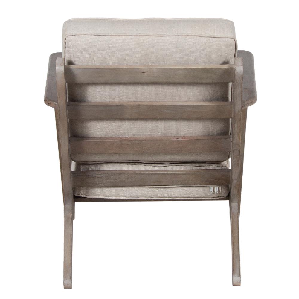 The Urban Port Amber Accent Chair, Handcrafted Washed Ash Gray Mango Wood, Beige Fabric Cushions, Angled Legs