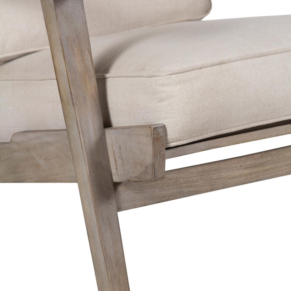 The Urban Port Amber Accent Chair, Handcrafted Washed Ash Gray Mango Wood, Beige Fabric Cushions, Angled Legs