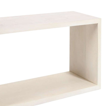 The Urban Port Keli 52 Inch Sofa Console Table, Mango Wood Handcrafted Open Frame, Rustic Washed White