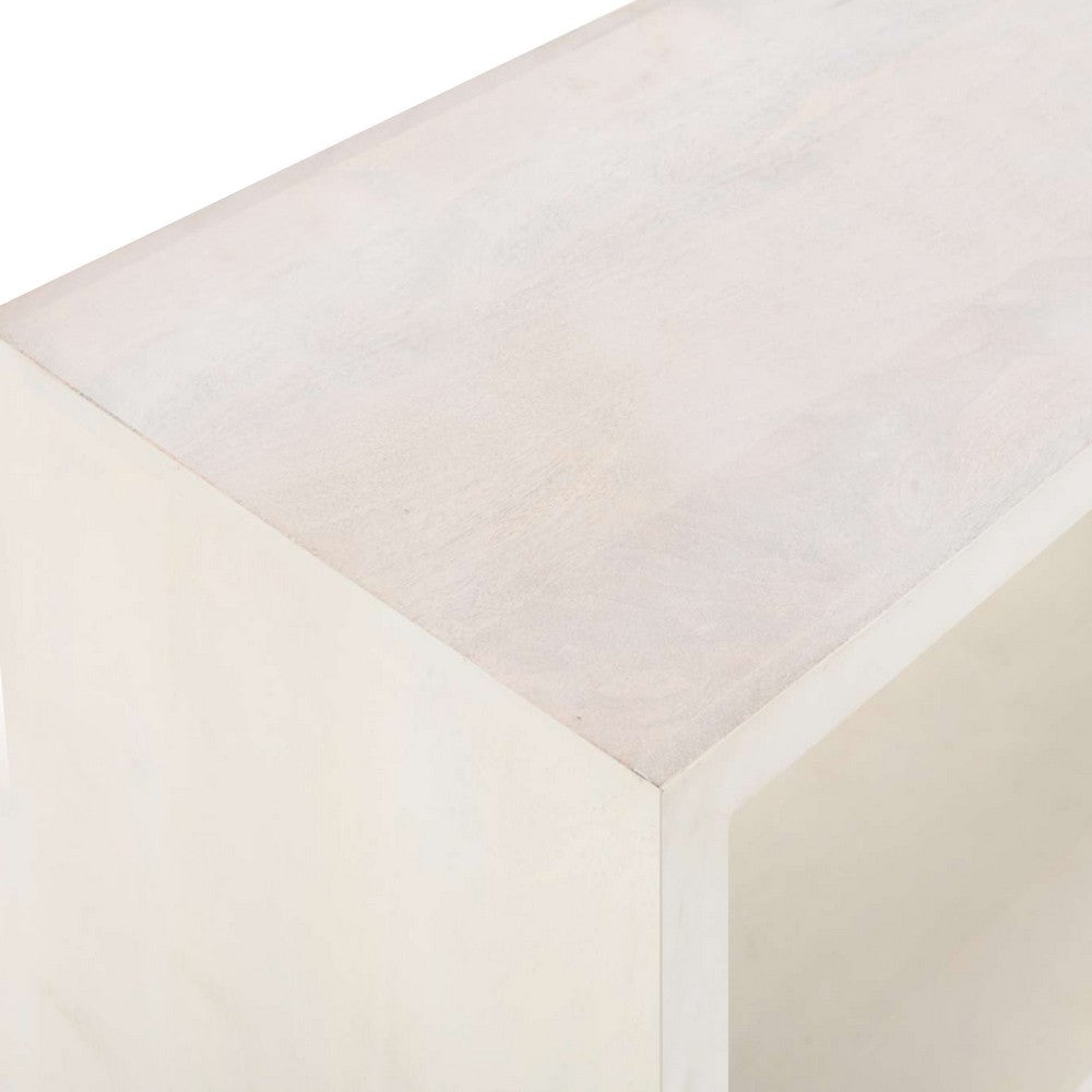 The Urban Port Keli 52 Inch Sofa Console Table, Mango Wood Handcrafted Open Frame, Rustic Washed White