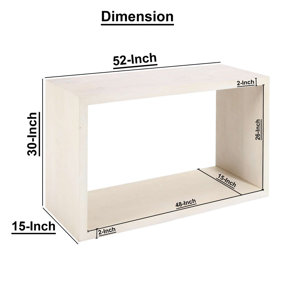 The Urban Port Keli 52 Inch Sofa Console Table, Mango Wood Handcrafted Open Frame, Rustic Washed White