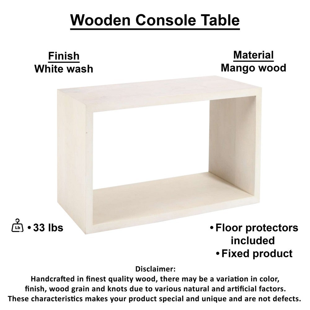The Urban Port Keli 52 Inch Sofa Console Table, Mango Wood Handcrafted Open Frame, Rustic Washed White