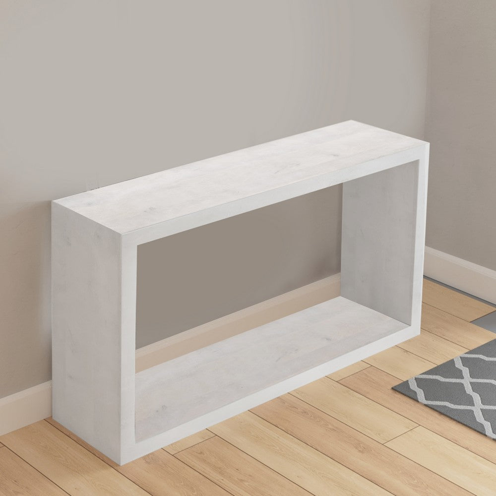 The Urban Port Keli 52 Inch Sofa Console Table, Mango Wood Handcrafted Open Frame, Rustic Washed White