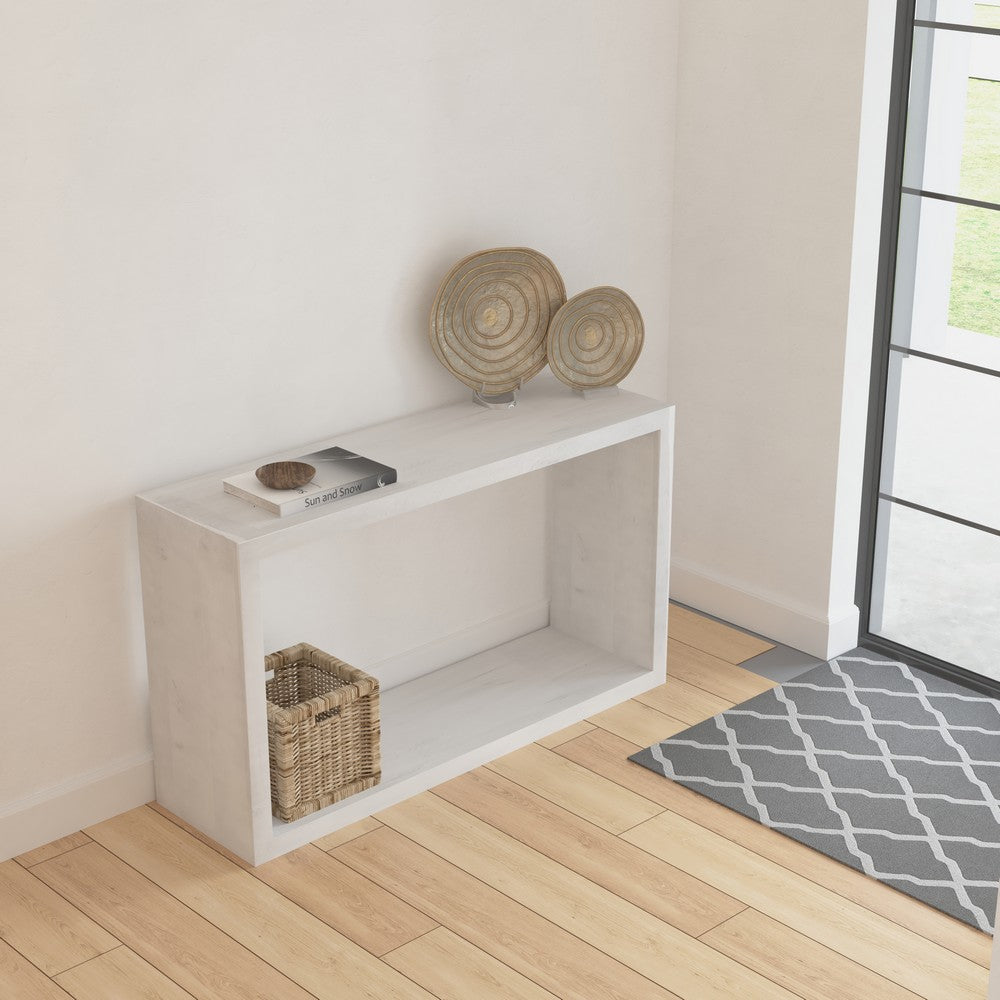 The Urban Port Keli 52 Inch Sofa Console Table, Mango Wood Handcrafted Open Frame, Rustic Washed White
