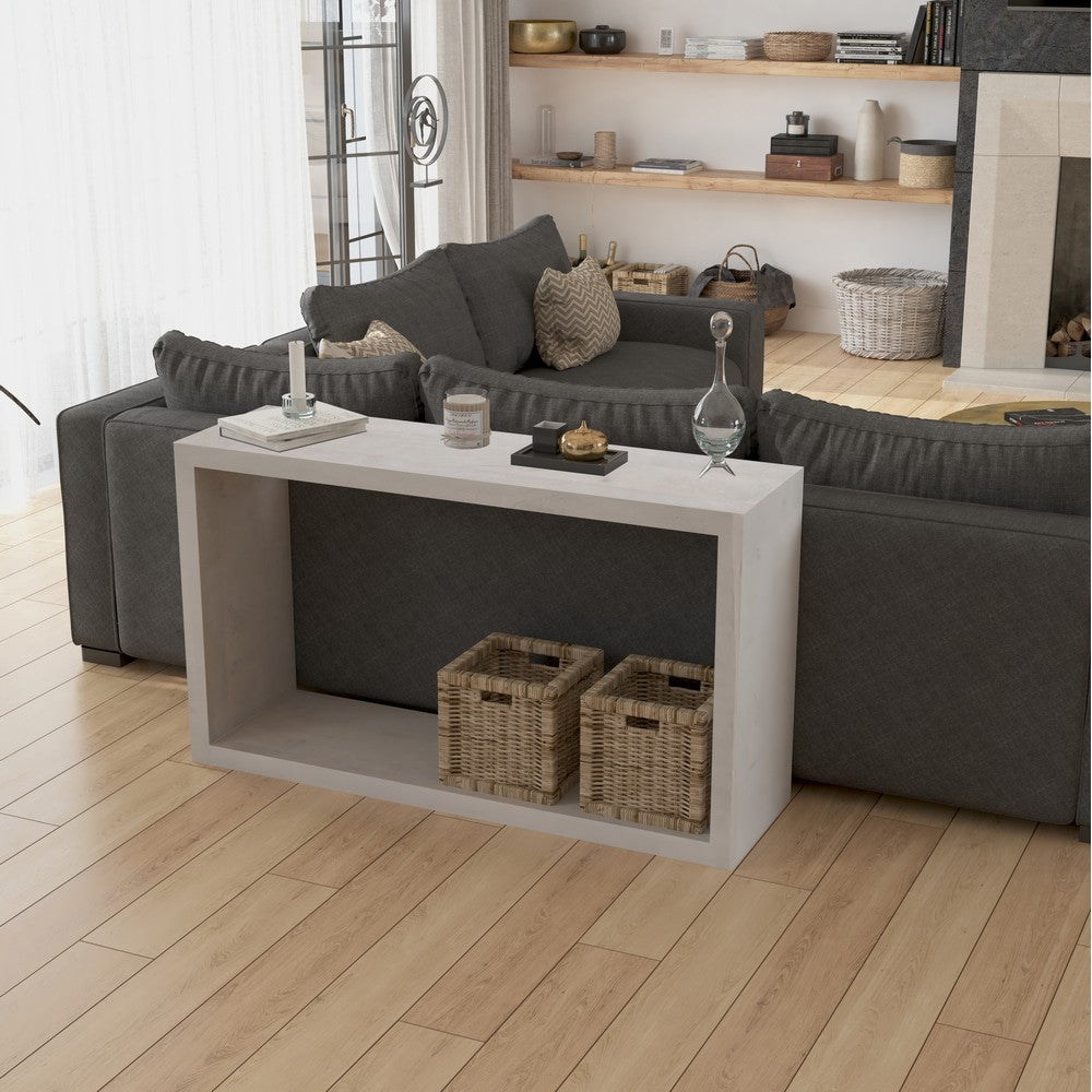 The Urban Port Keli 52 Inch Sofa Console Table, Mango Wood Handcrafted Open Frame, Rustic Washed White