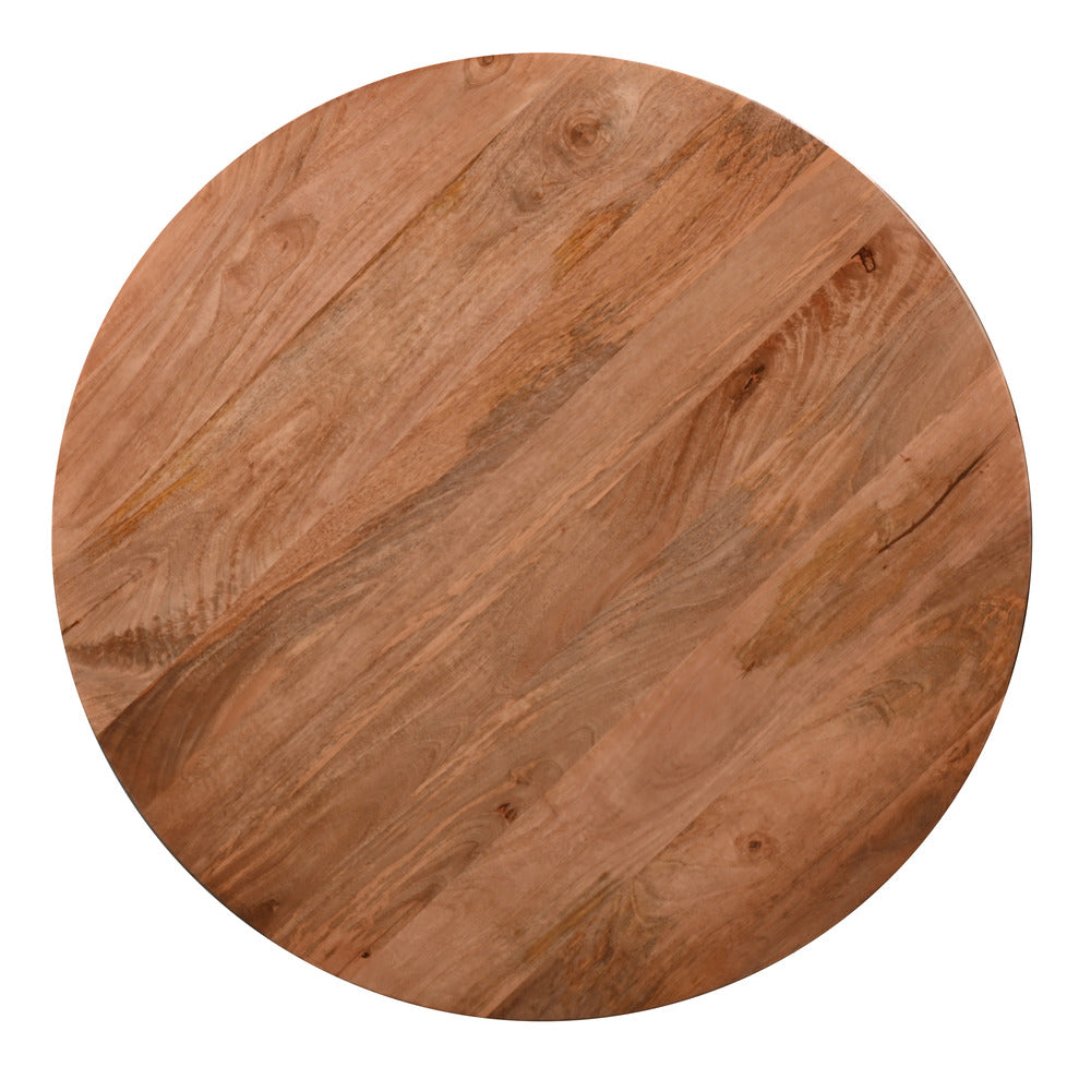 The Urban Port Meridian Coffee Table, 38 Inch Round Top, 3 Column Pillar Legs, Natural Brown Mango Wood