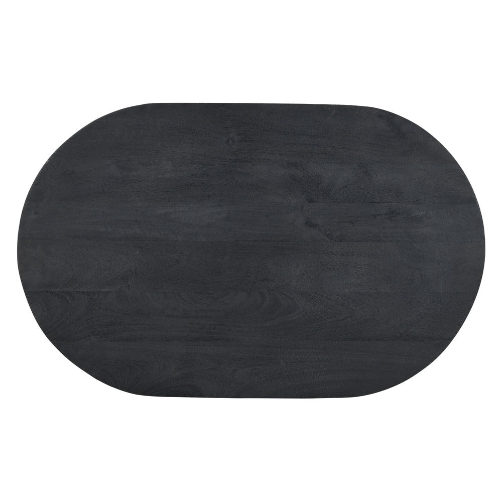 The Urban Port Uri 38 Inch Oval Coffee Table, Mango Wood Full And Half Spherical Leg, Sandblasted Black