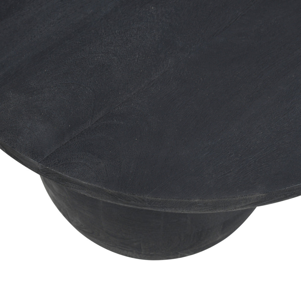 The Urban Port Uri 38 Inch Oval Coffee Table, Mango Wood Full And Half Spherical Leg, Sandblasted Black