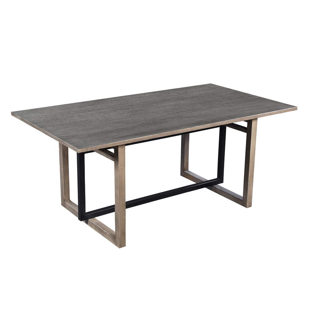 The Urban Port St Tropez Dining Table, 72 Inch Rectangular Mango Wood Top with Iron Trestle Base, 6 Seater, Gray And Black