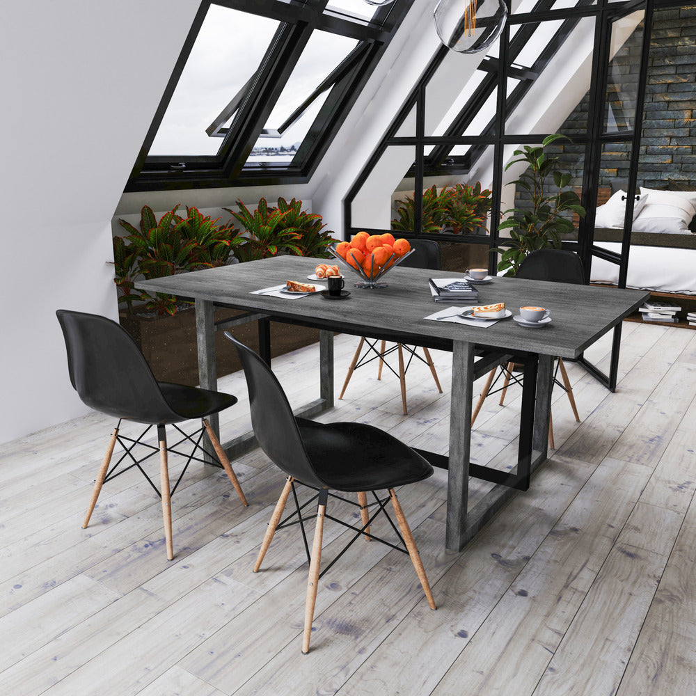 The Urban Port St Tropez Dining Table, 72 Inch Rectangular Mango Wood Top with Iron Trestle Base, 6 Seater, Gray And Black