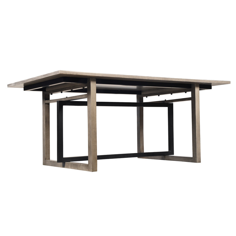 The Urban Port St Tropez Dining Table, 72 Inch Rectangular Mango Wood Top with Iron Trestle Base, 6 Seater, Gray And Black