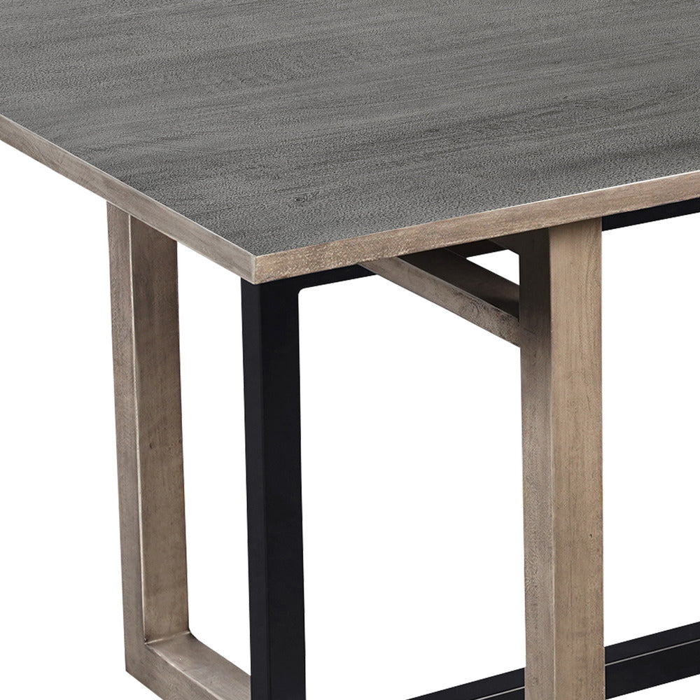 The Urban Port St Tropez Dining Table, 72 Inch Rectangular Mango Wood Top with Iron Trestle Base, 6 Seater, Gray And Black
