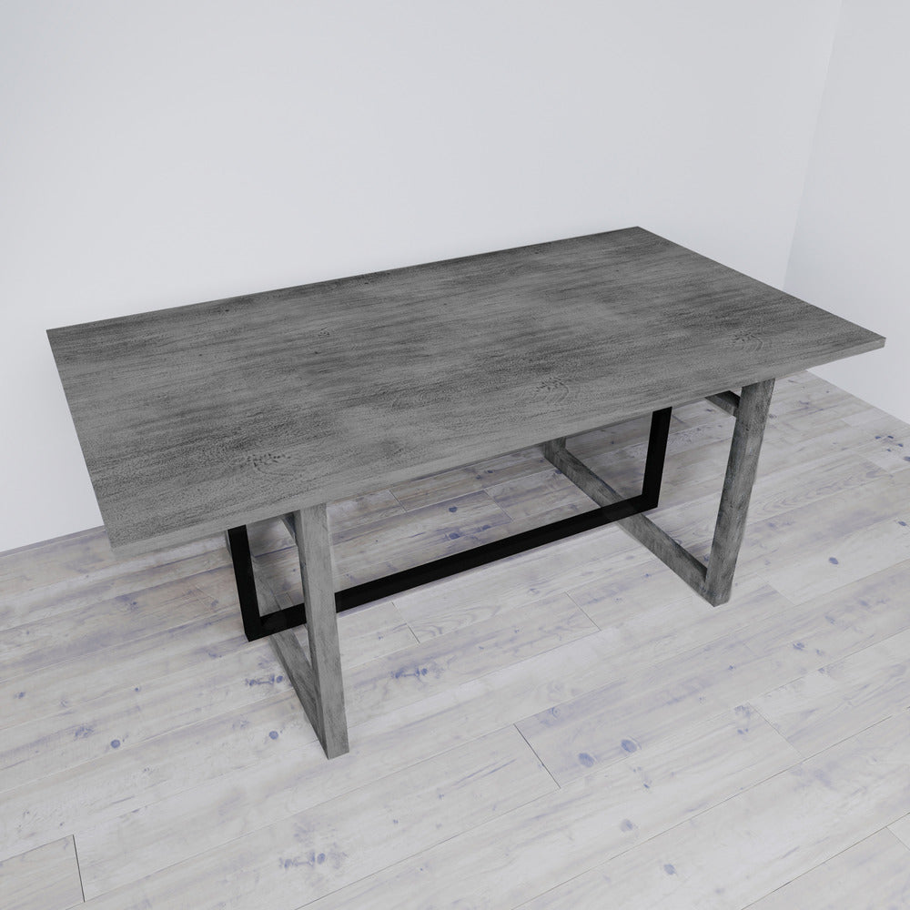 The Urban Port St Tropez Dining Table, 72 Inch Rectangular Mango Wood Top with Iron Trestle Base, 6 Seater, Gray And Black