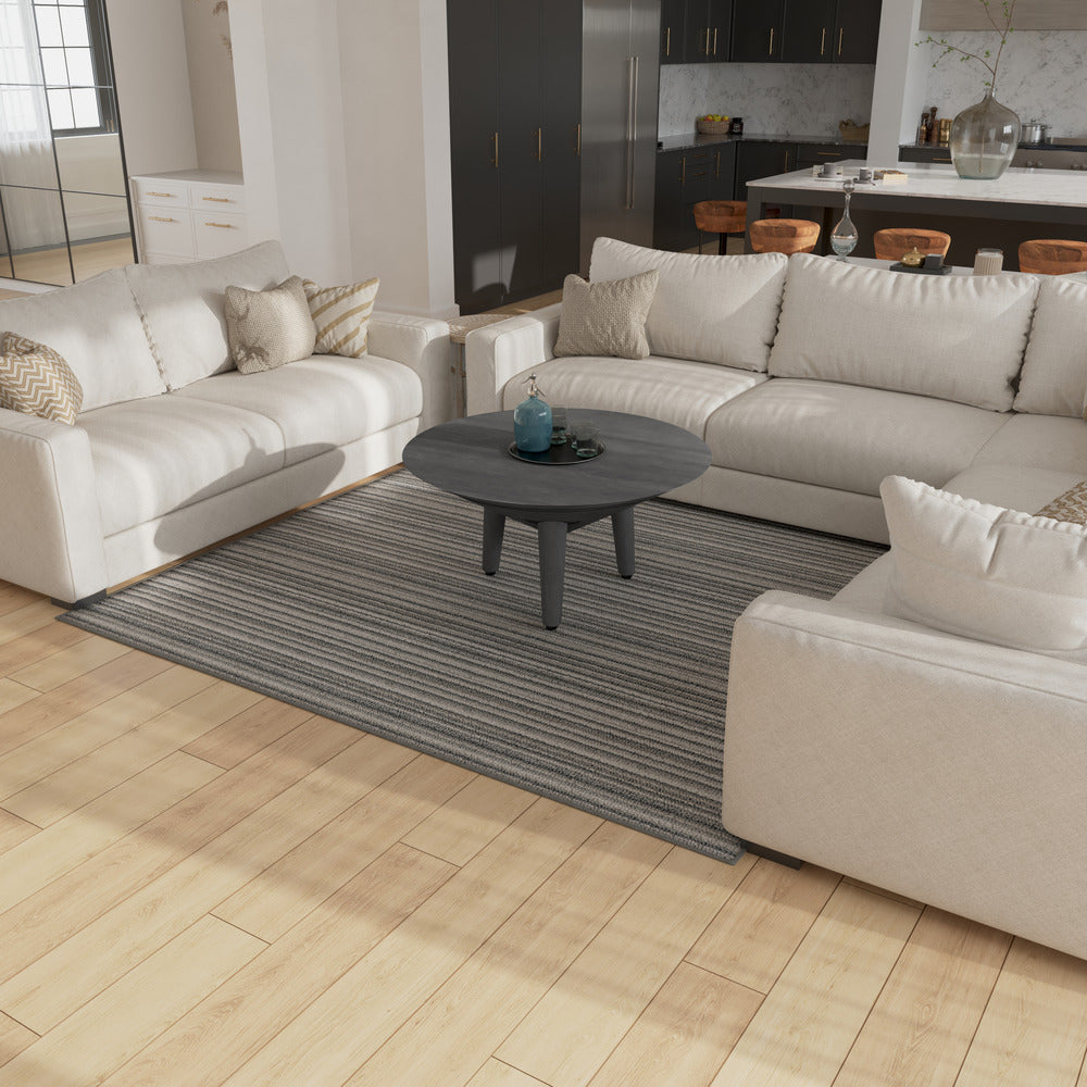 The Urban Port Venus 28 Inch Coffee Table with 3 Tapered Splayed Legs, Gray Mango Wood