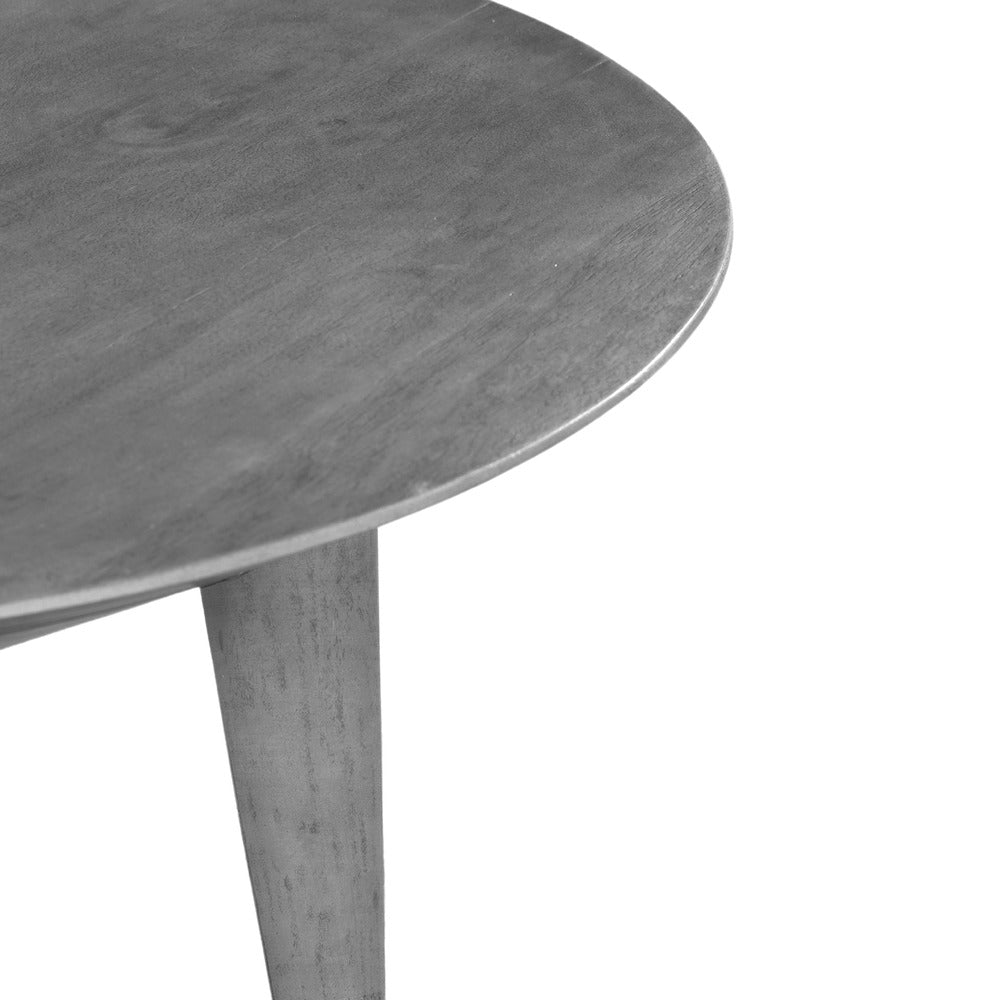 The Urban Port Venus 28 Inch Coffee Table with 3 Tapered Splayed Legs, Gray Mango Wood