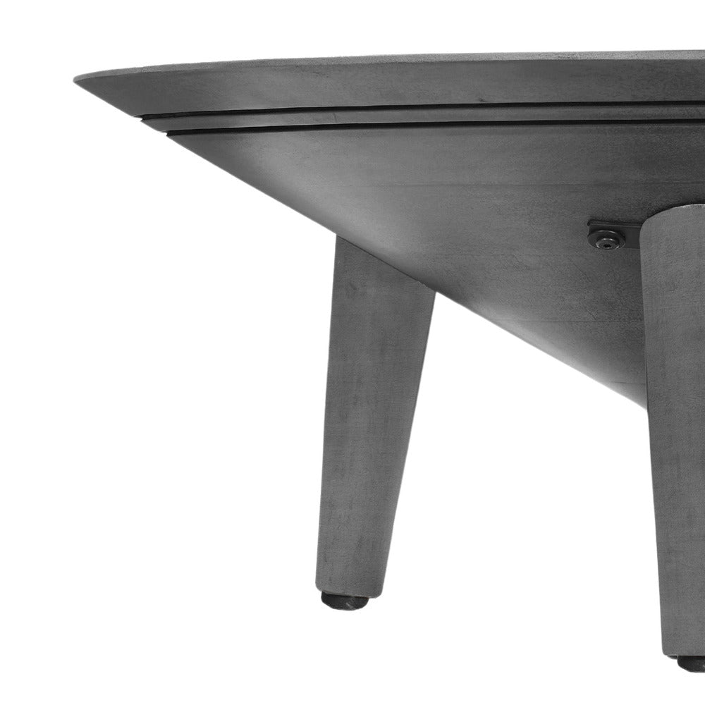The Urban Port Venus 28 Inch Coffee Table with 3 Tapered Splayed Legs, Gray Mango Wood