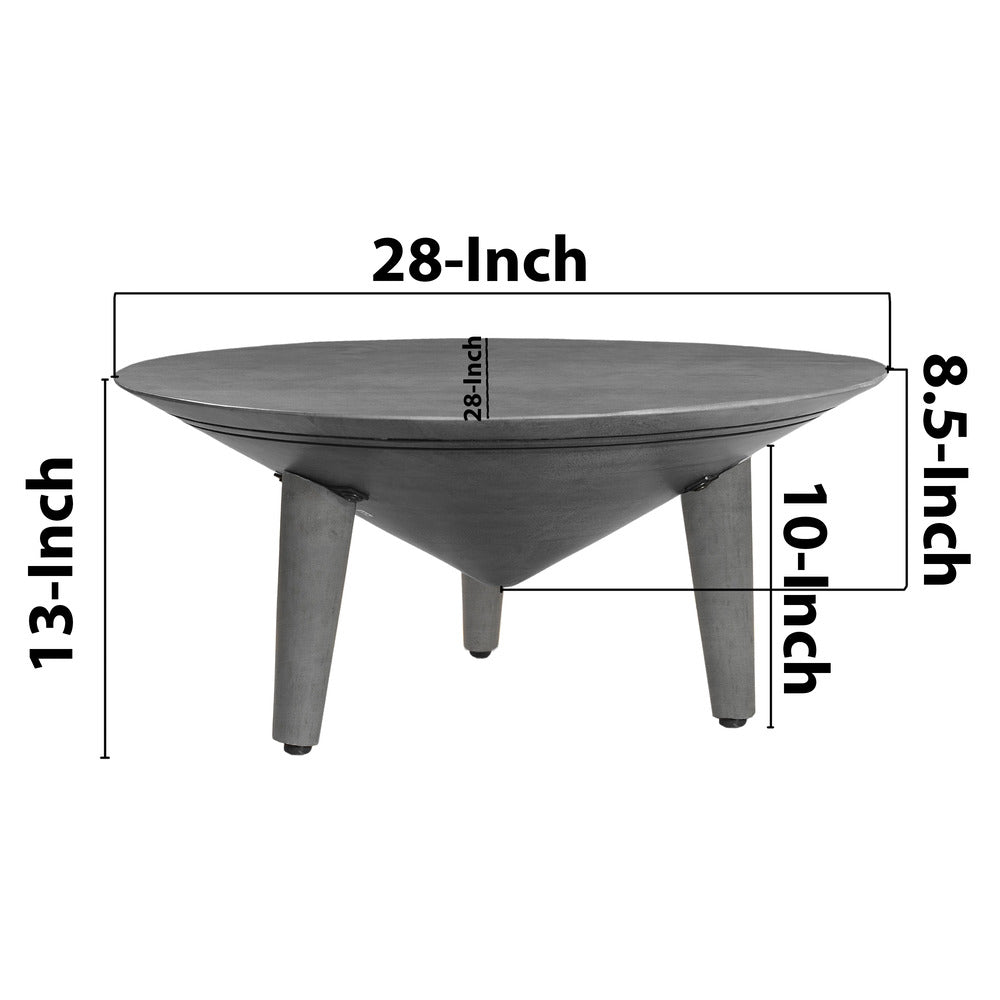 The Urban Port Venus 28 Inch Coffee Table with 3 Tapered Splayed Legs, Gray Mango Wood