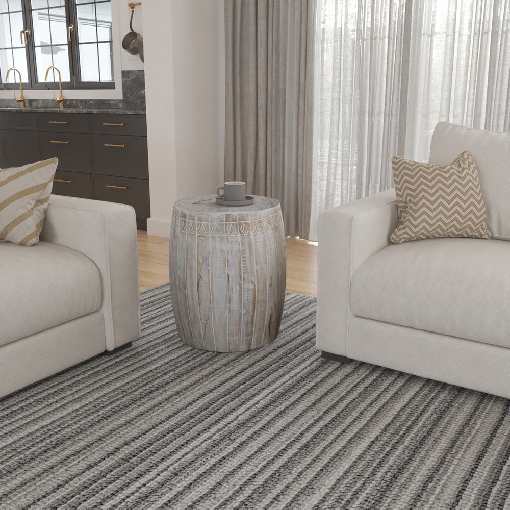 The Urban Port Serenity Side End Table with 16 Inch Round Top, In Antique White Mango Wood