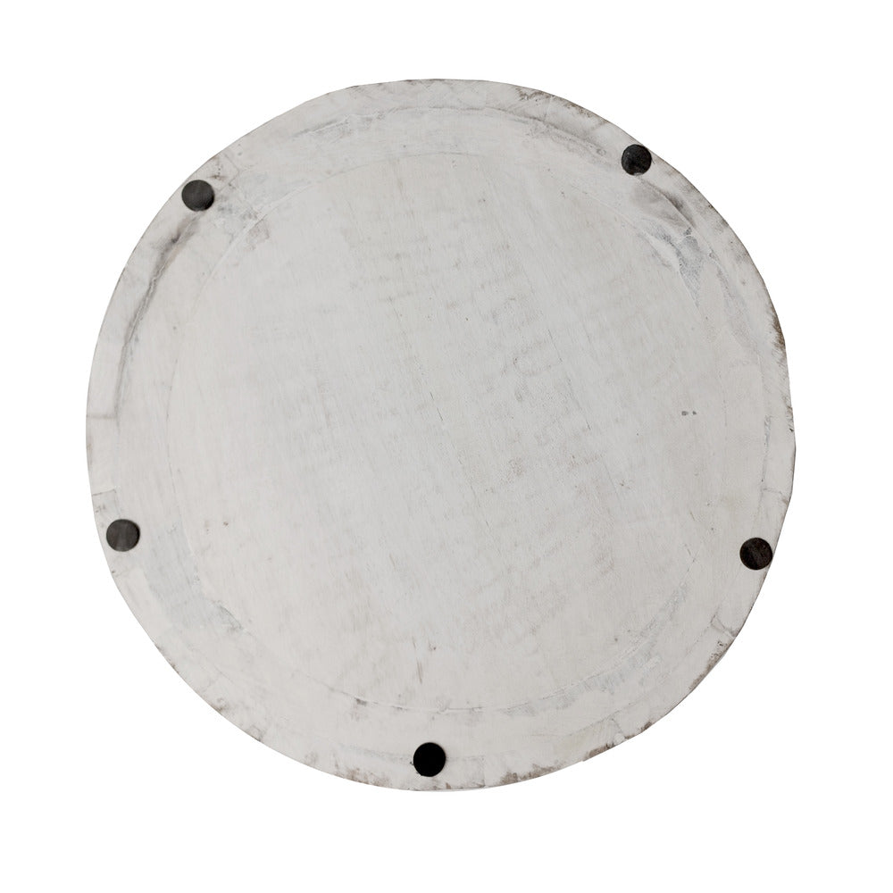 The Urban Port Serenity Side End Table with 16 Inch Round Top, In Antique White Mango Wood