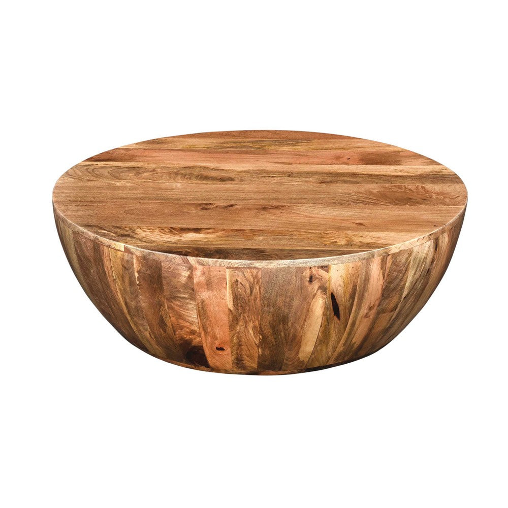 The Urban Port Arthur Mango Wood 35.5 Inch Coffee Table In Round Shape, Dark Brown