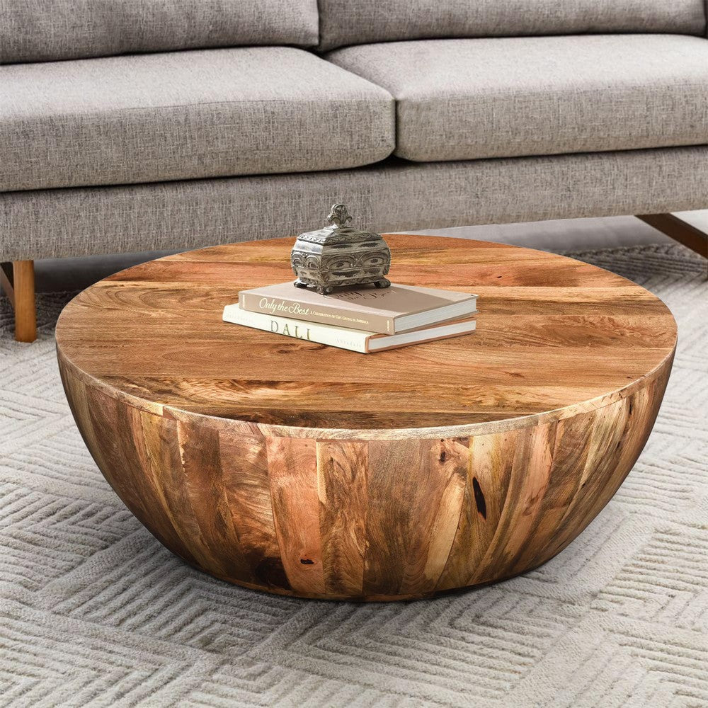 The Urban Port Arthur Mango Wood 35.5 Inch Coffee Table In Round Shape, Dark Brown
