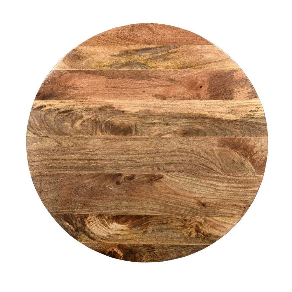The Urban Port Arthur Mango Wood 35.5 Inch Coffee Table In Round Shape, Dark Brown