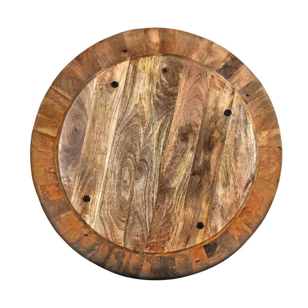 The Urban Port Arthur Mango Wood 35.5 Inch Coffee Table In Round Shape, Dark Brown